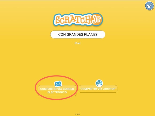 Compartir por correo/airdrop Pantalla amarilla con un cuadro de texto con el nombre de la presentación