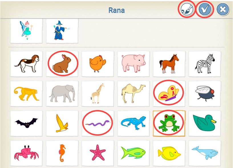 Elección de personajes pantalla donde se muestran distintos animales como personajes